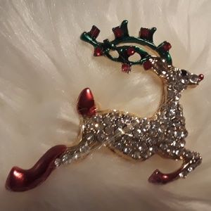 Reindeer Rhinestone Pin, Brooch